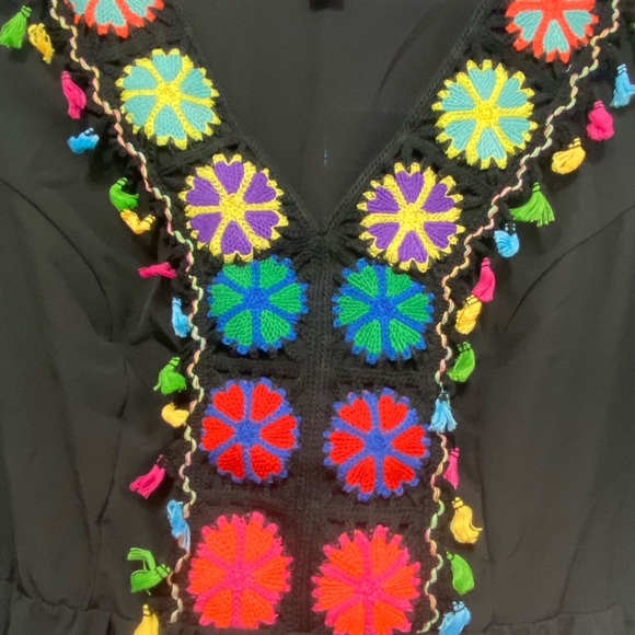 Black Dress with Colorful Embroidery and Tassels  3X never worn - Picture 2 of 7